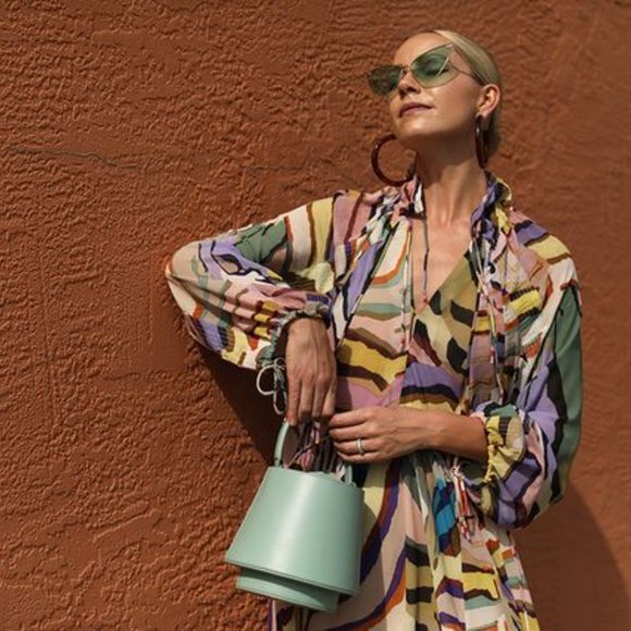 NWT H&M Studio Collection Multicolor Rainbow Silk Maxi Balloon Sleeve Dress - Picture 8 of 11